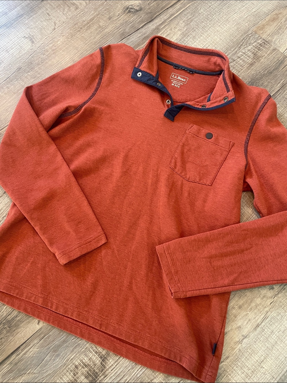 L.L. Bean men’s Rust Orange Long-Sleeve Snap Pullover